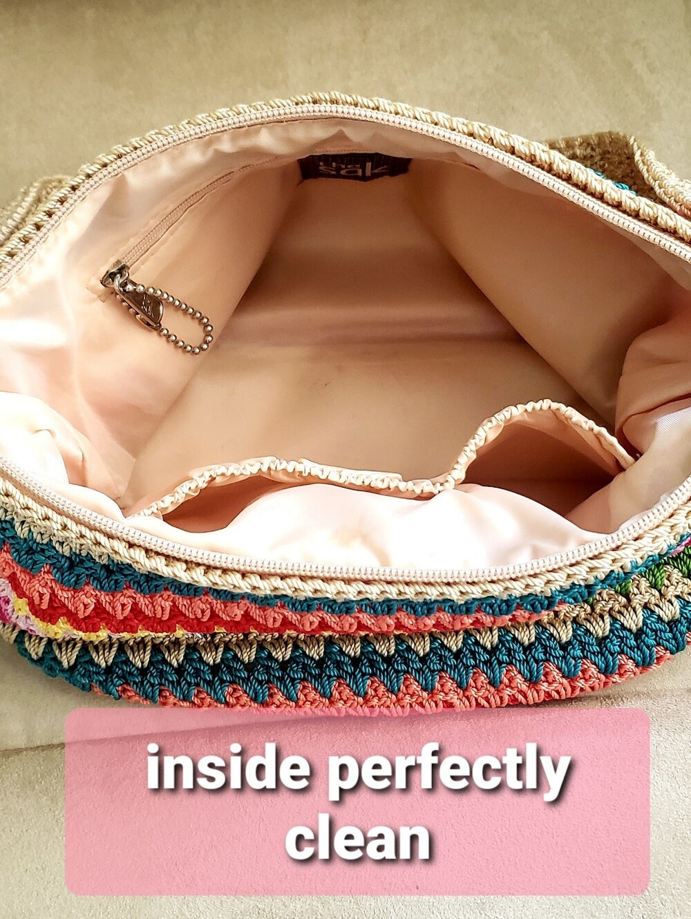 Vintage The Sak Rainbow Striped Crochet Shoulder Bag Boho Chevron - Picture 5 of 8